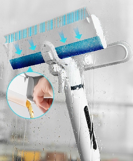 4 in 1 Long Handle Water Collect Spray Window Squeegee